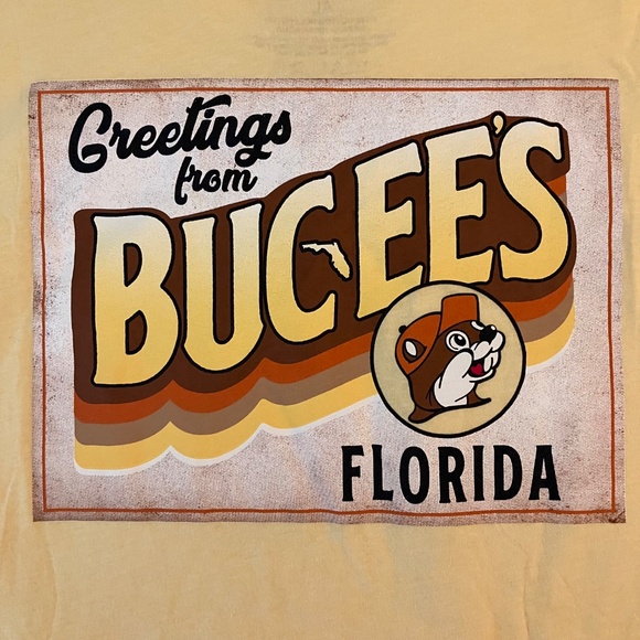 Greetings from Buc-ee's Florida Adult Size L Large Beaver Graphic T Shirt Yellow - Picture 4 of 5